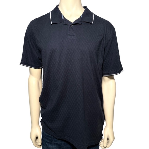 Ted Baker Other - Ted Baker Mens XXL Navy Blue Textured Cotton‎ Polo Shirt Short Sleeve Tipped